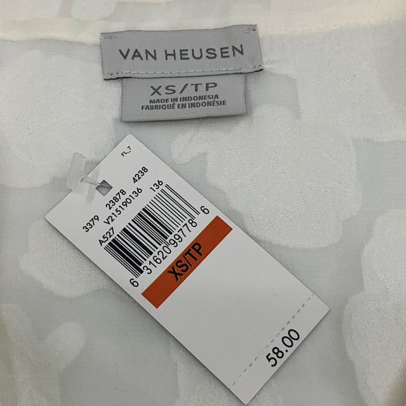 NWT Van Heusen 3/4" Tie V-Sleeve Semi-Sheer Ivory Lace Floral Blouse Size XS - Picture 4 of 10